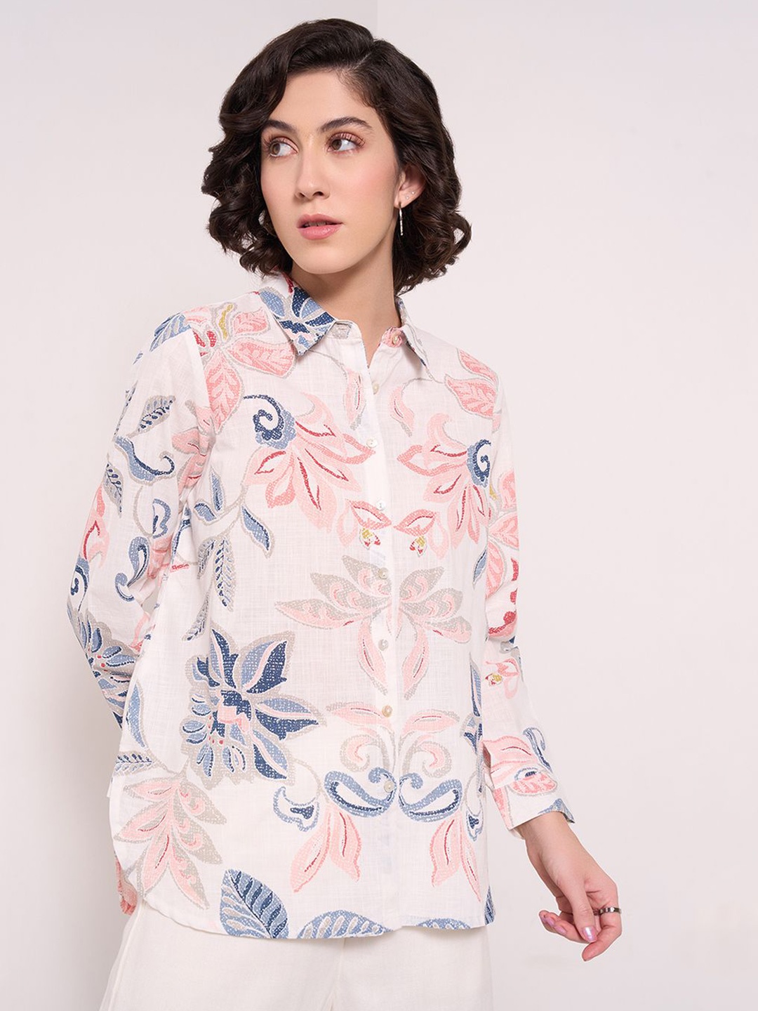 

AKKRITI BY PANTALOONS Mandarin Collar Printed Tunic, Rust