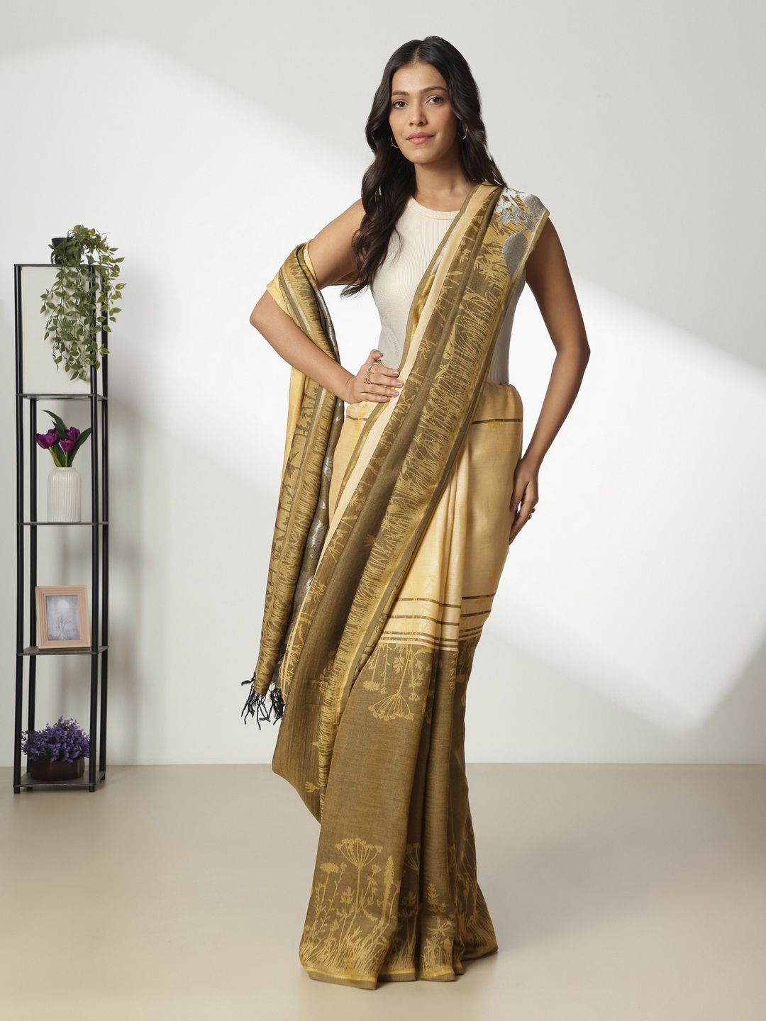 

navyasa by liva Floral Liva Saree, Yellow