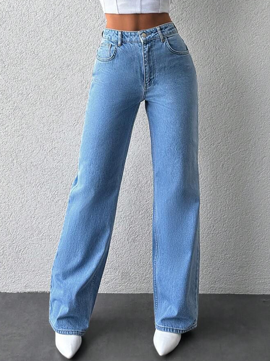 

BAESD Women Comfort Wide Leg Light Fade Stretchable Jeans, Blue