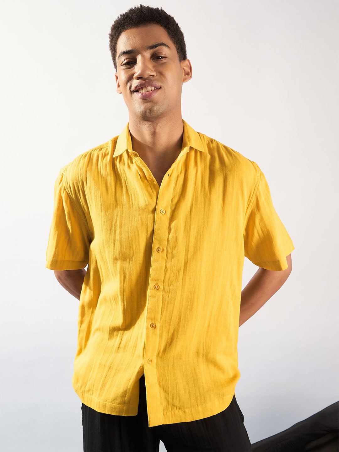 

DENNISON Men Comfort Oversized Cotton Opaque Casual Shirt, Mustard