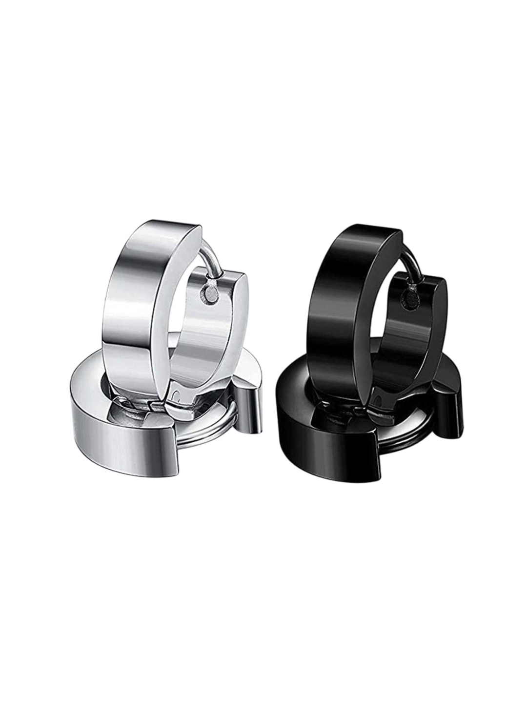 

Roadster Set Of 2 Silver-Plated Circular Hoop Earrings, Black