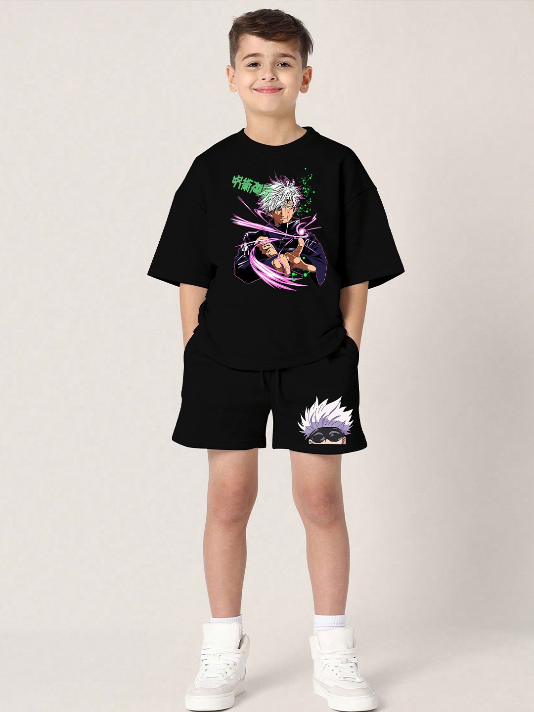 

BAESD Boys Printed T-shirt with Shorts, Black