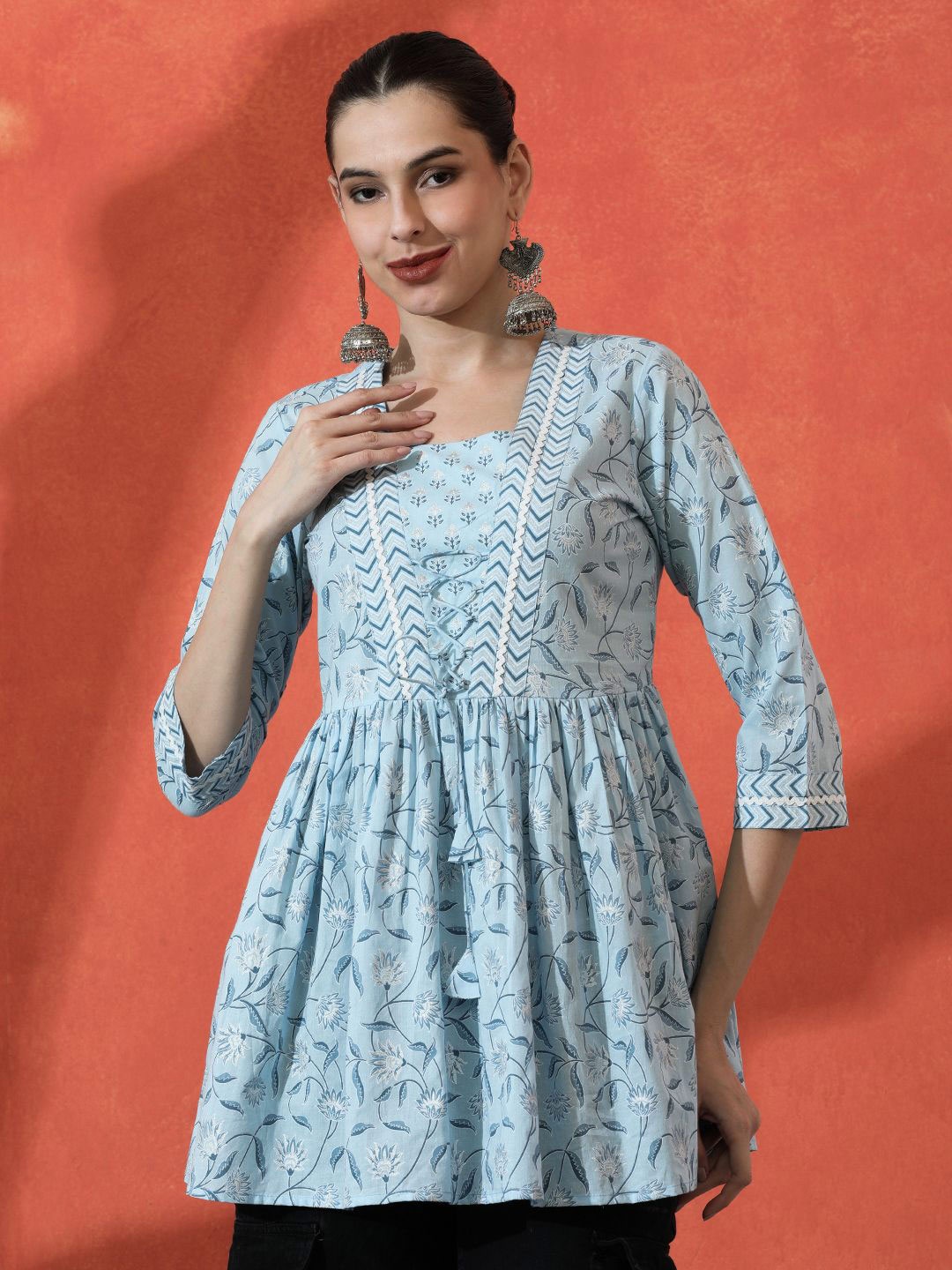 

Sangria Printed Pure Cotton A-Line Kurti, Blue