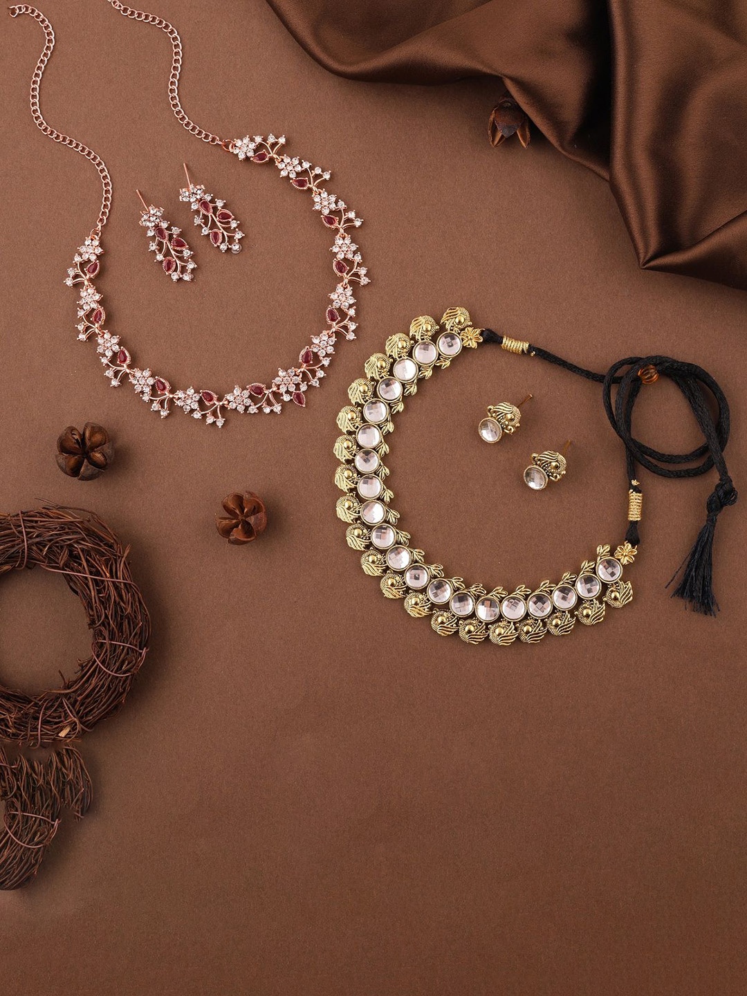 

Lyriss Set Of 2 Gold-Rose Gold Plated American Diamond Studded Jewellery Set