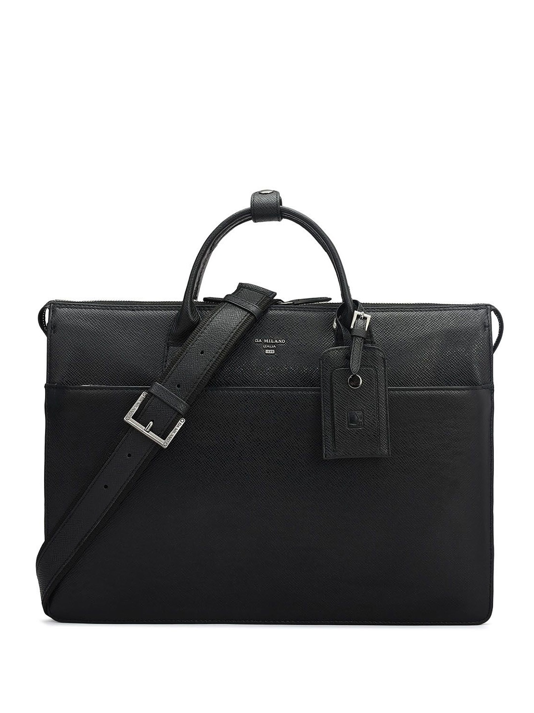 

Da Milano Men Textured Leather Laptop Bag, Black