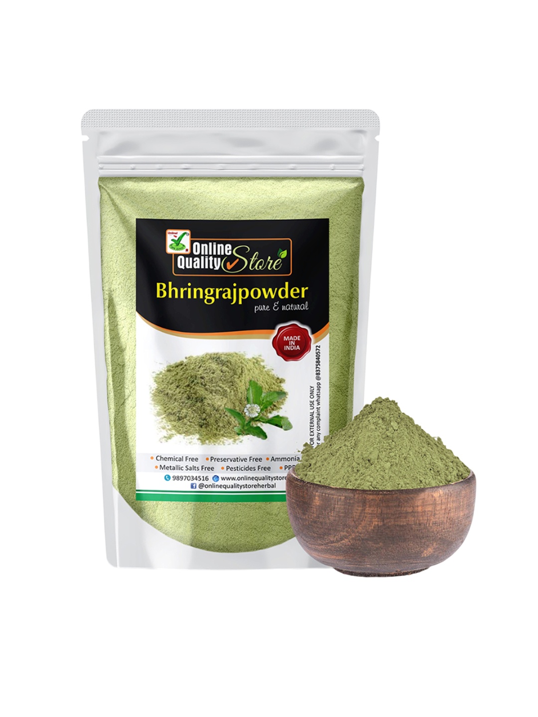 

Online Quality Store Bhringraj Hair Powder For Damaged Hairs - 300 g, Green