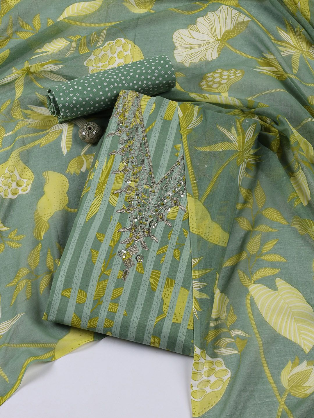 

Meena Bazaar Printed Unstitched Dress Material, Green