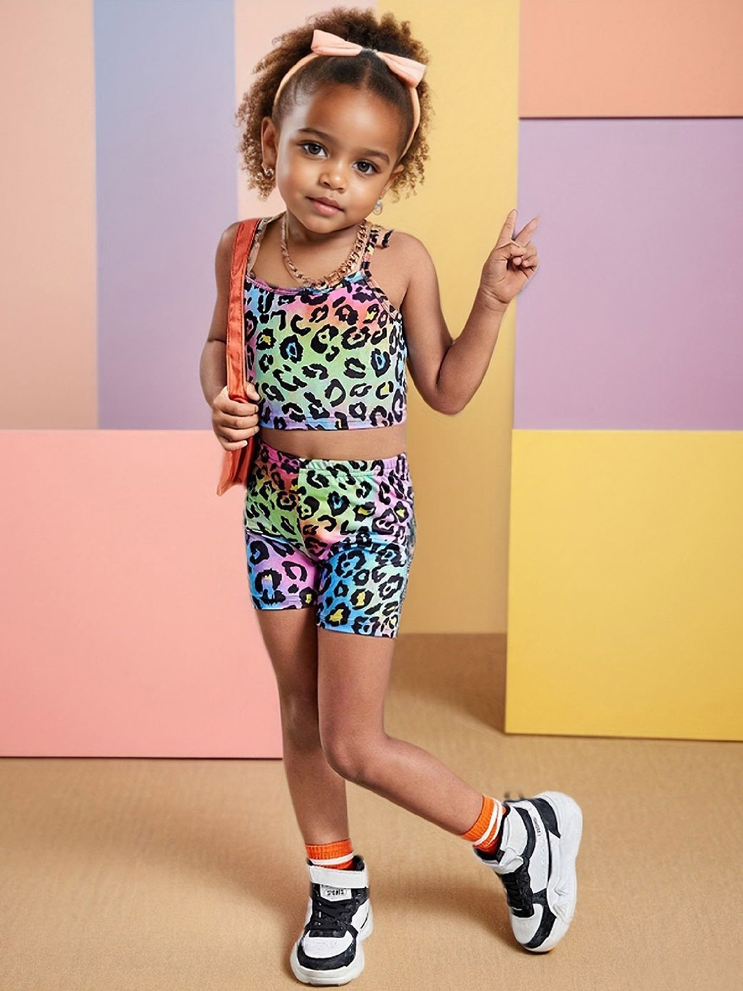 

YK Girls Printed Top With Shorts, Green