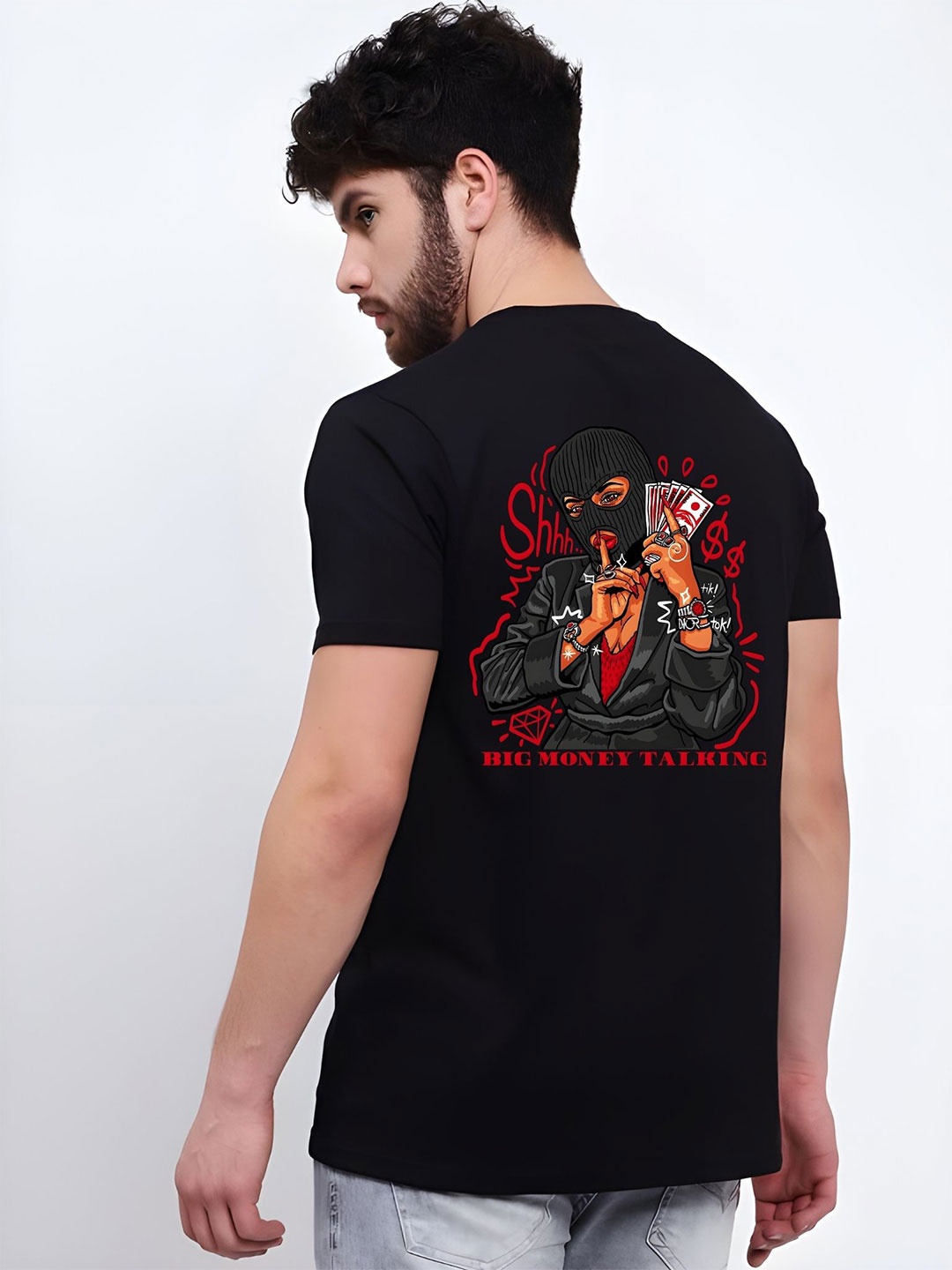 

THE BEETEL HOUSE Men Drop-Shoulder Sleeves T-shirt, Black