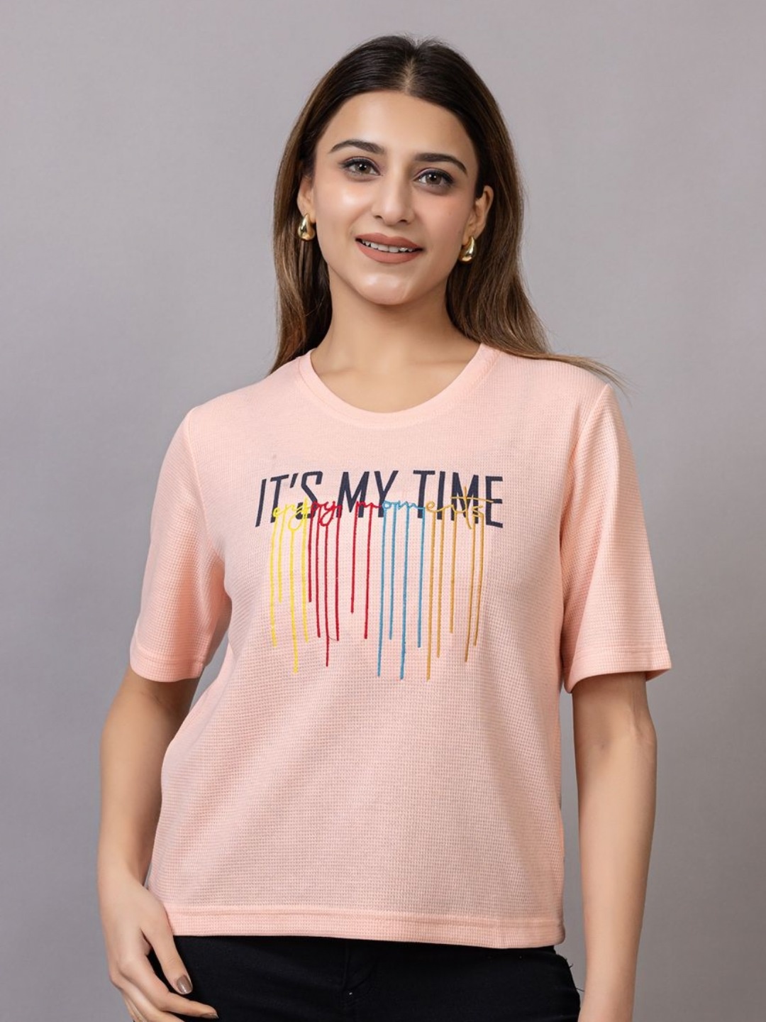 

PROBASIC Women Pockets T-shirt, Peach
