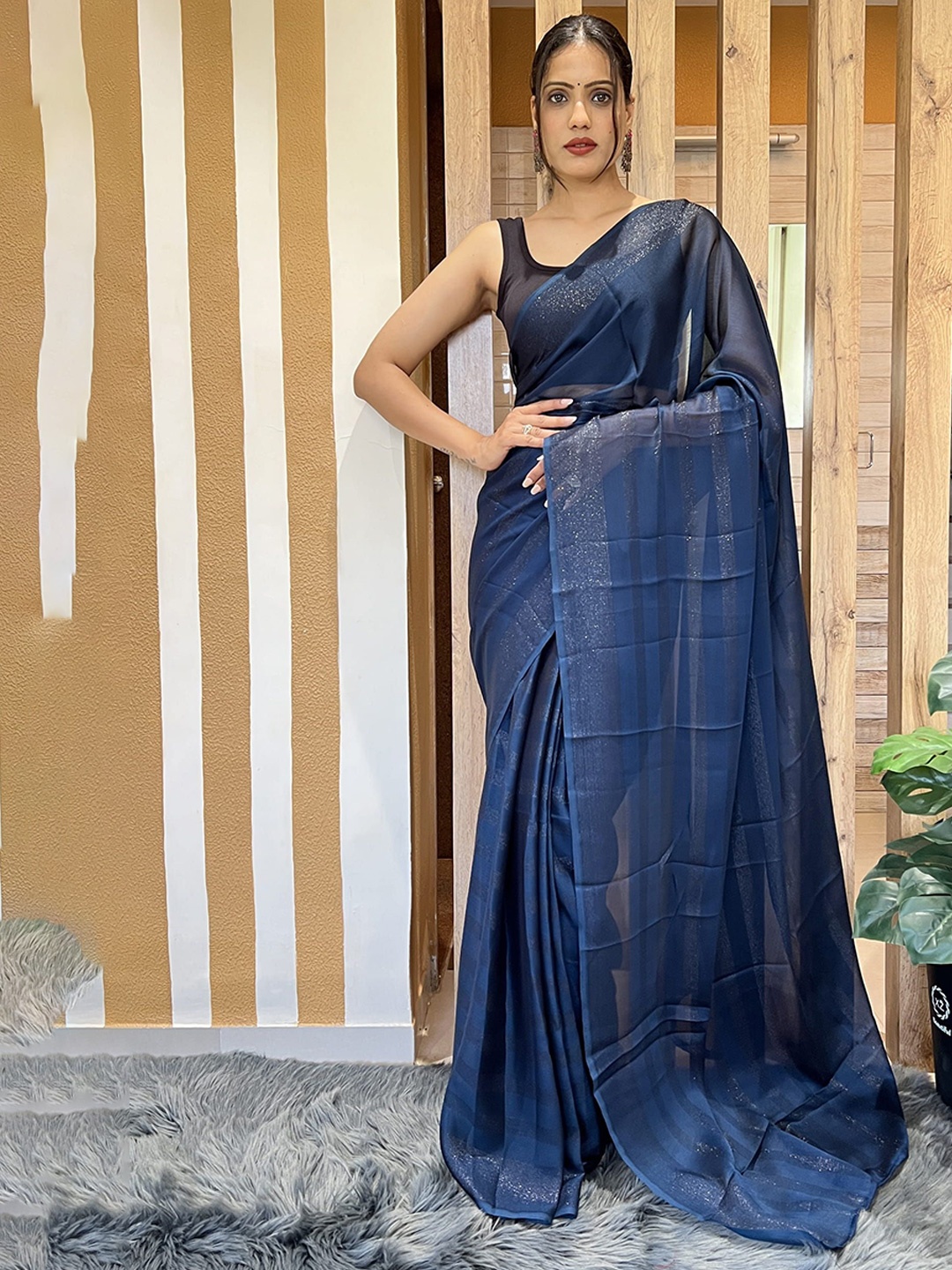

HERE&NOW Pure Chiffon Jamdani Saree, Blue