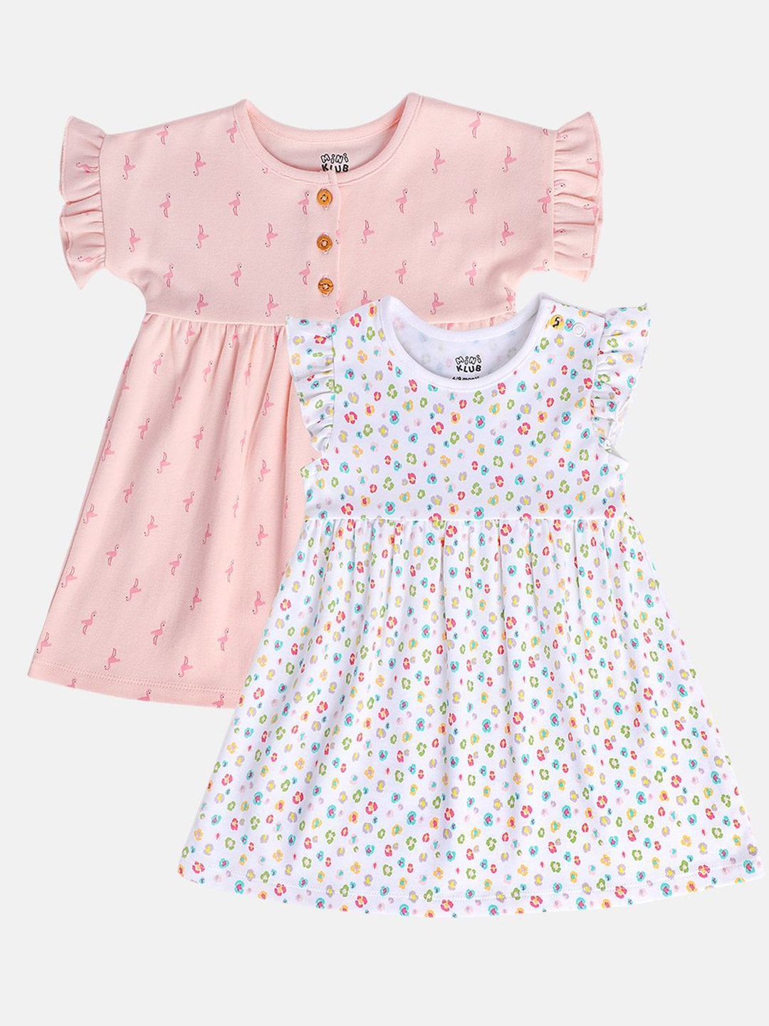 

MINI KLUB Polka Dot Print Flared Sleeve Fit & Flare Dress, Pink