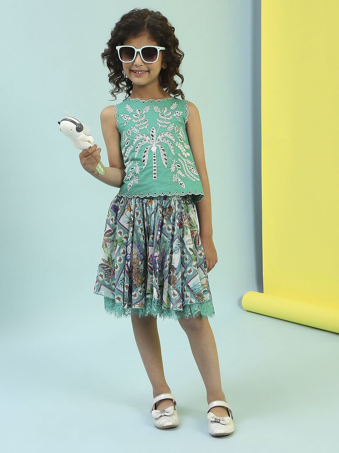 

Biba Girls Printed Top with Skirt, Green