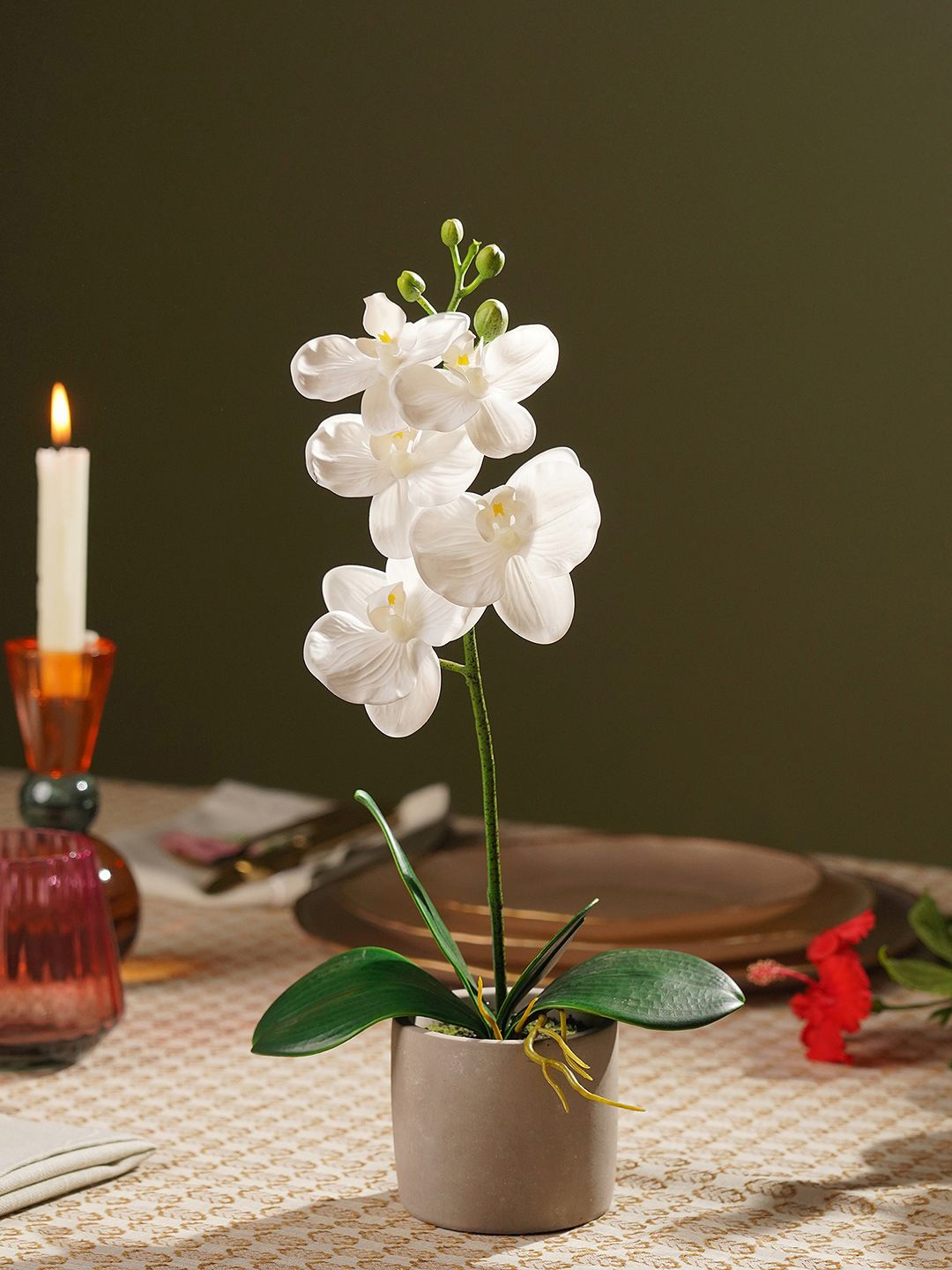

Pure Home and Living White 1 Pieces Orchid Artificial Flower With Pot