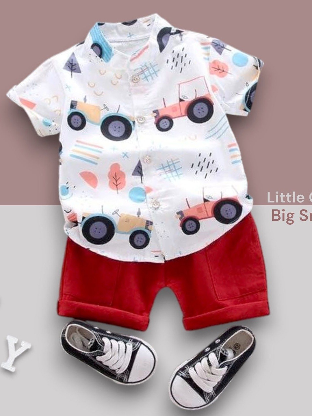

TinyBrezy Unisex Kids Printed Shirt with Shorts, White