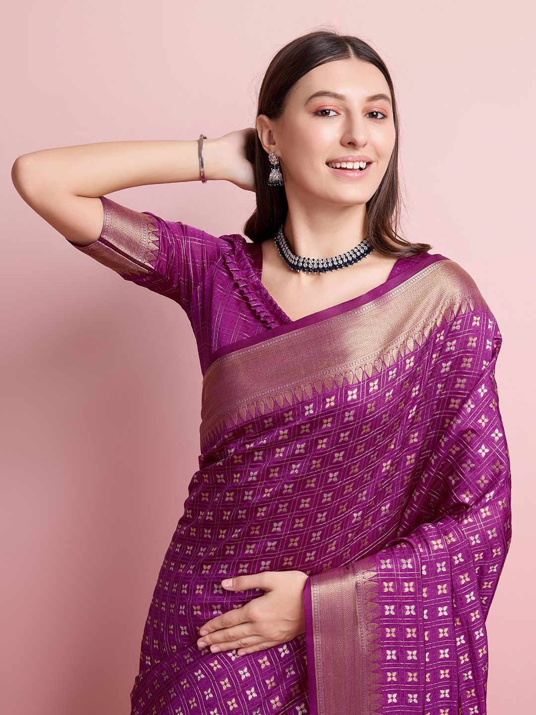 

DIVASTRI Woven Design Zari Pure Silk Banarasi Saree, Purple