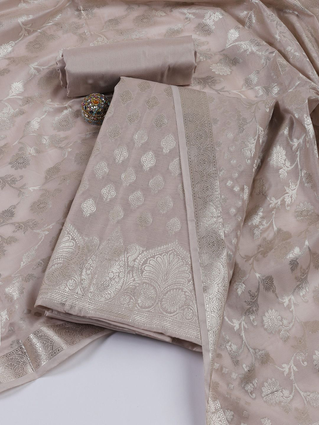 

Meena Bazaar Art Silk Unstitched Dress Material, Beige
