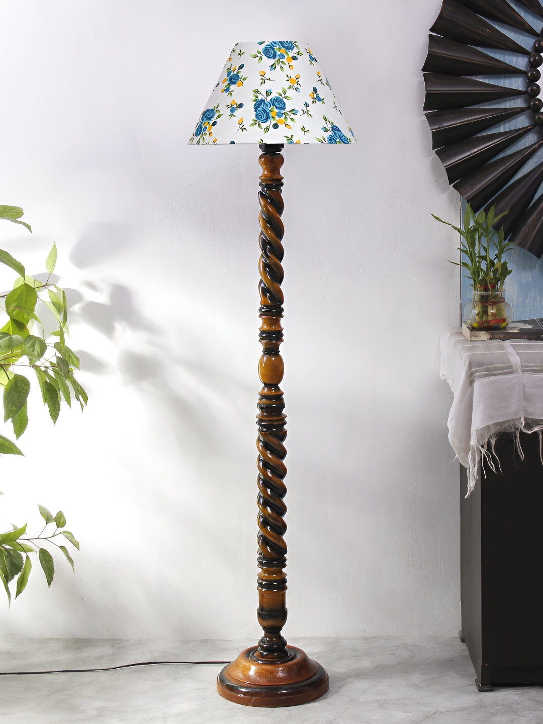 

Devansh White & Brown Conical Wooden Floor Lamp With Shade