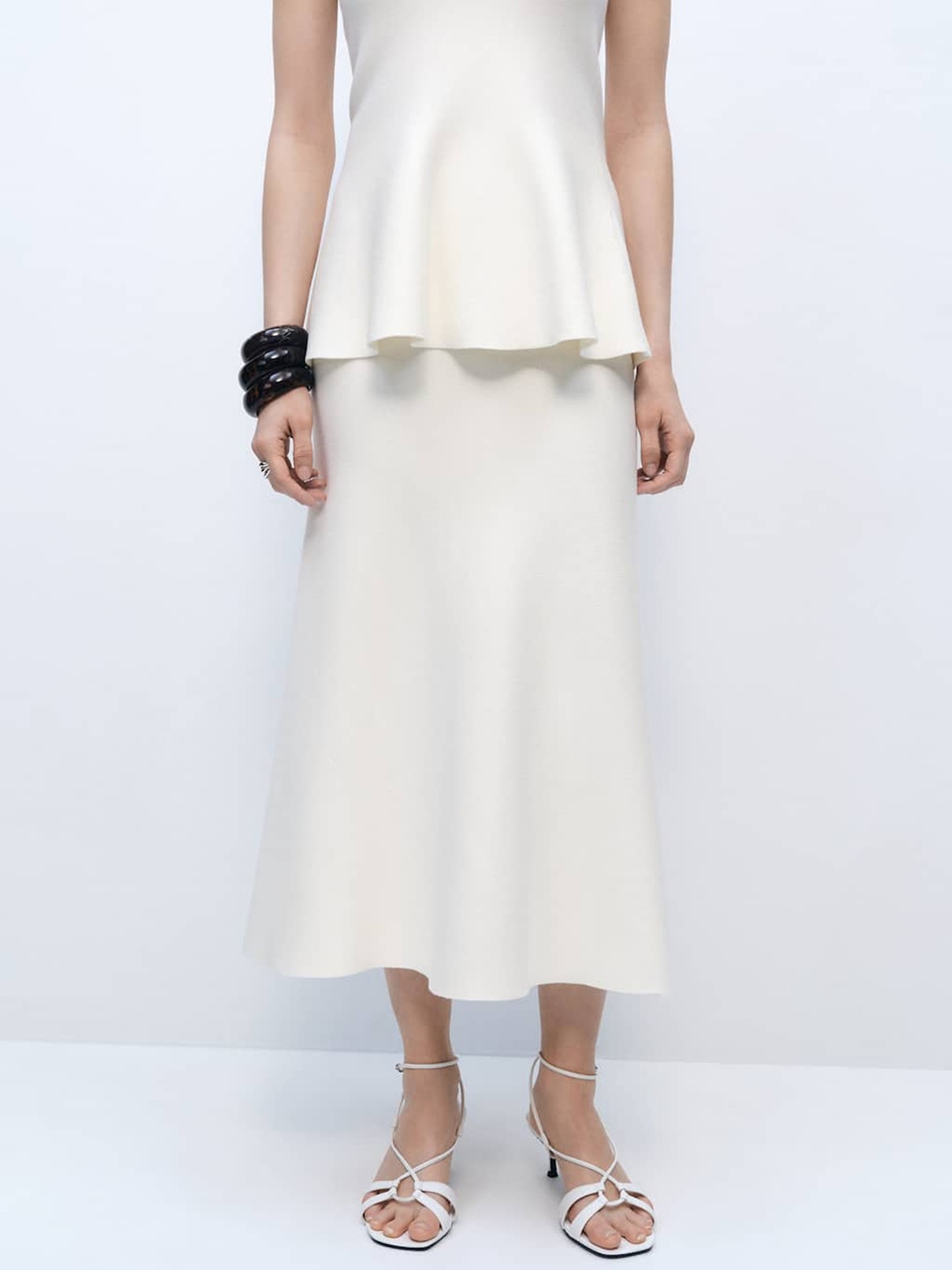 

MANGO Flared Midi Skirt, White
