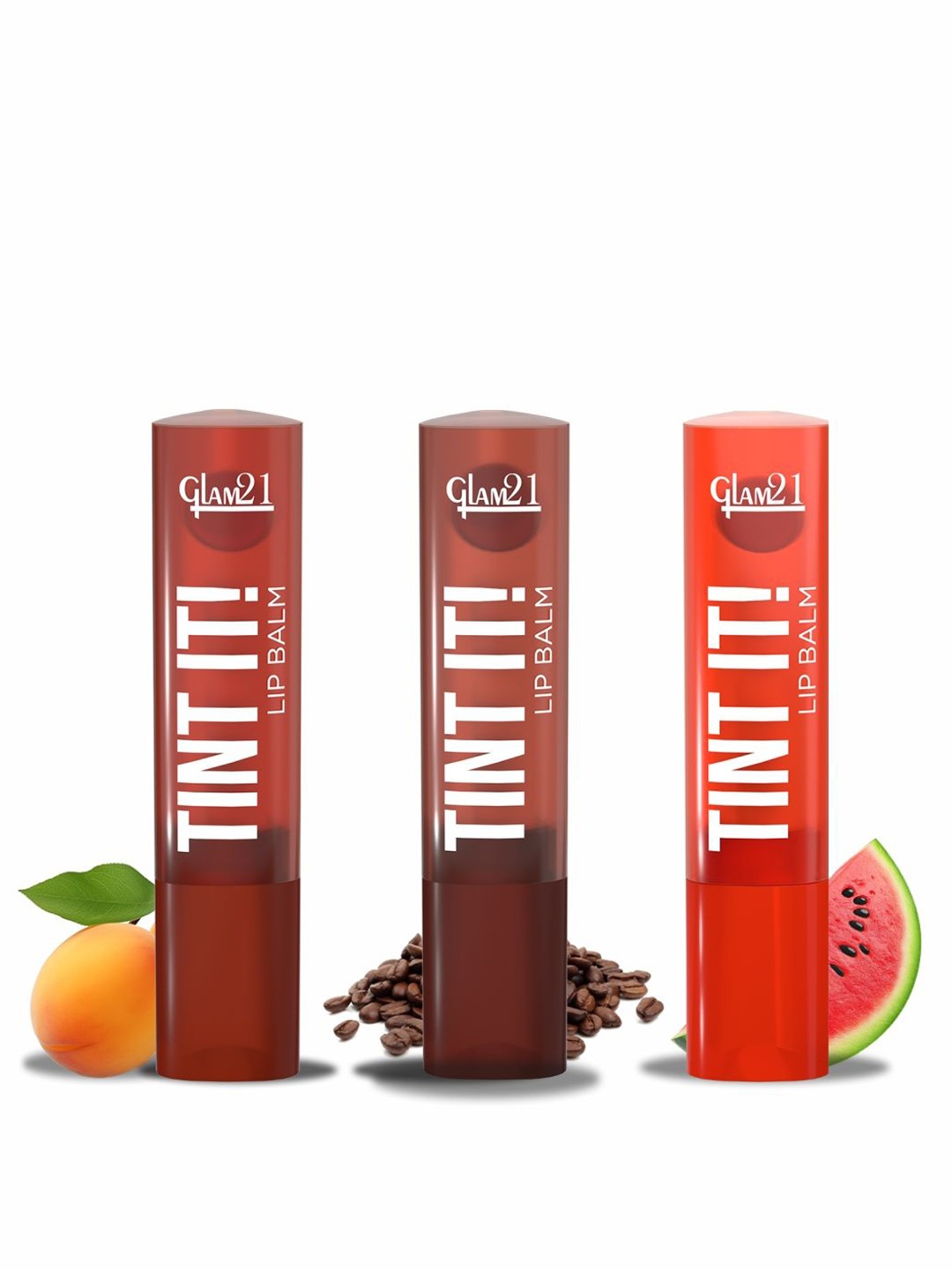 

GLAM21 Set Of 3 Tint It SPF15 Lip Balm- Apricot - Coffee Beans & Watermelon, Multi