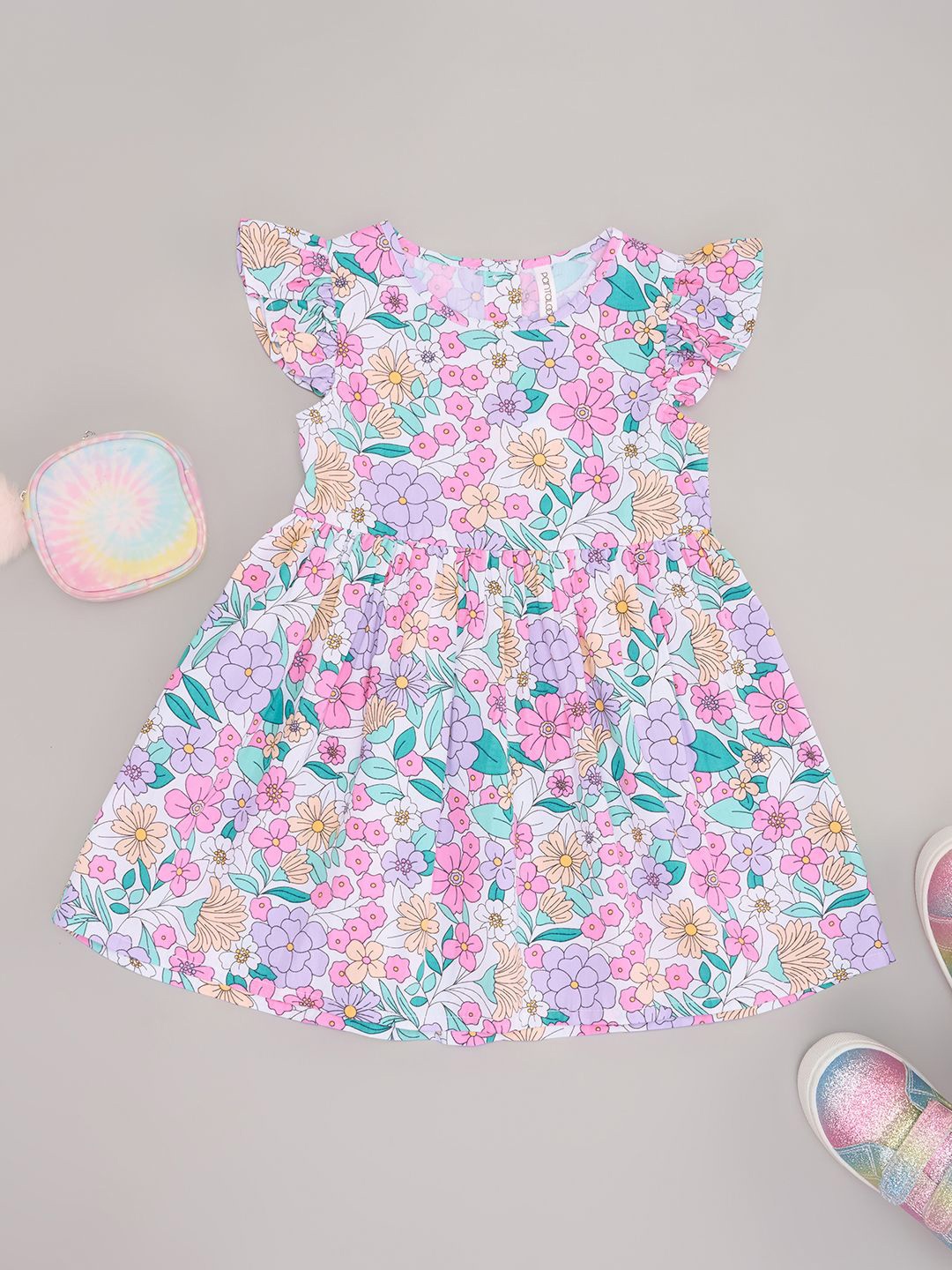 

Pantaloons Baby Floral Print Flutter Sleeve Fit & Flare Dress, White
