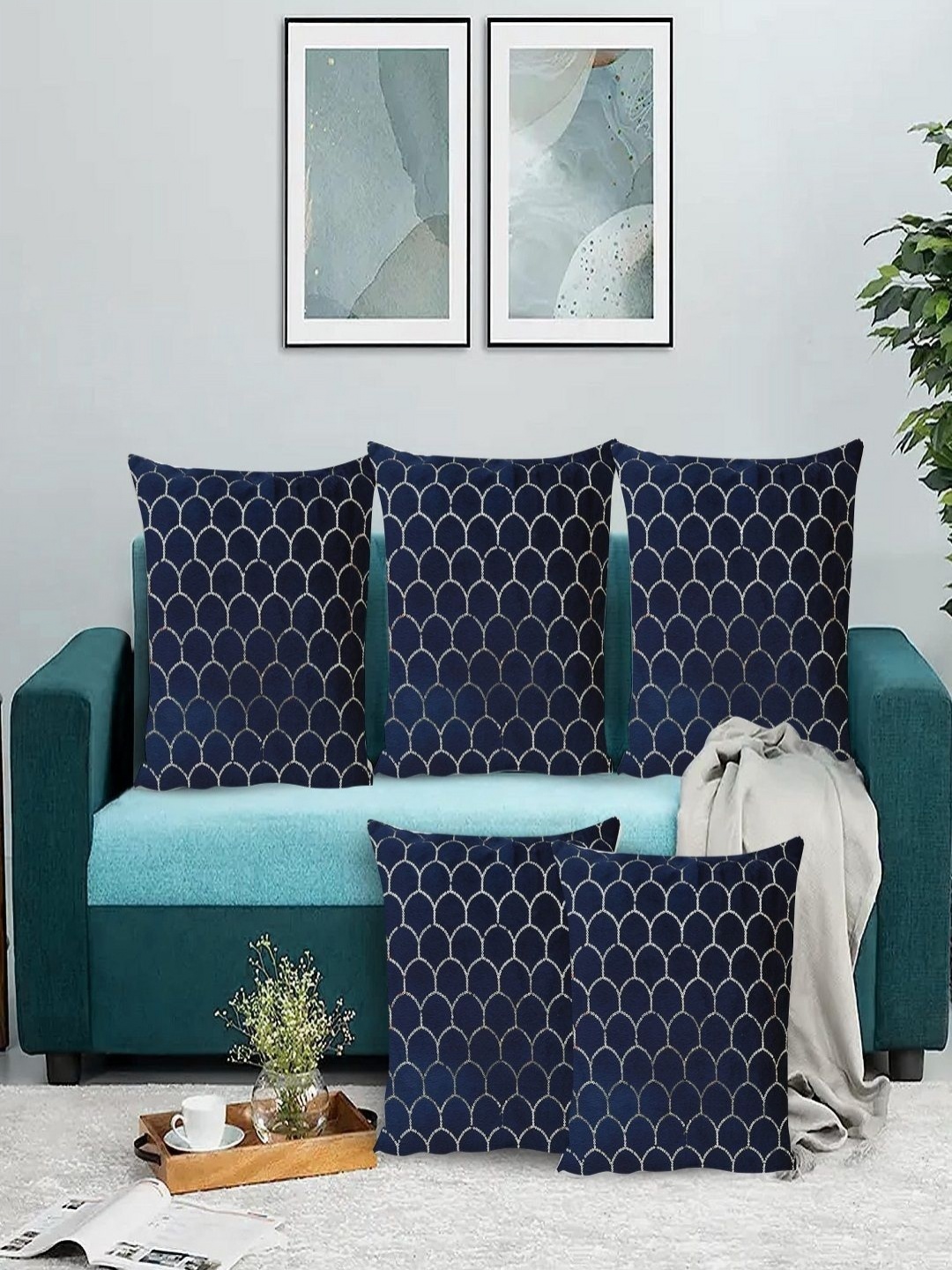 

RRC Blue Set of 5 Velvet Square Cushion Covers