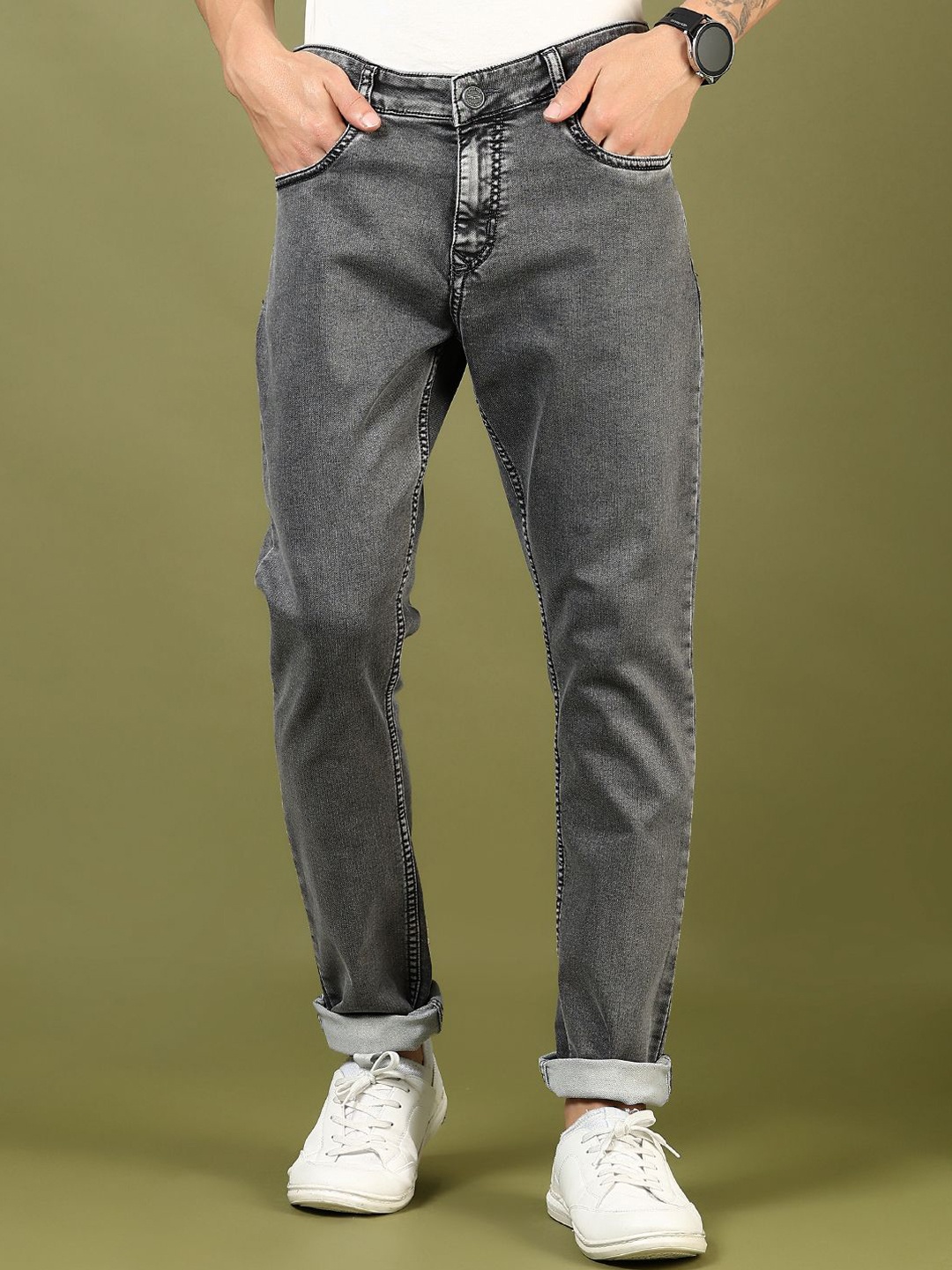 

V-Mart Men Light Fade Jeans, Olive