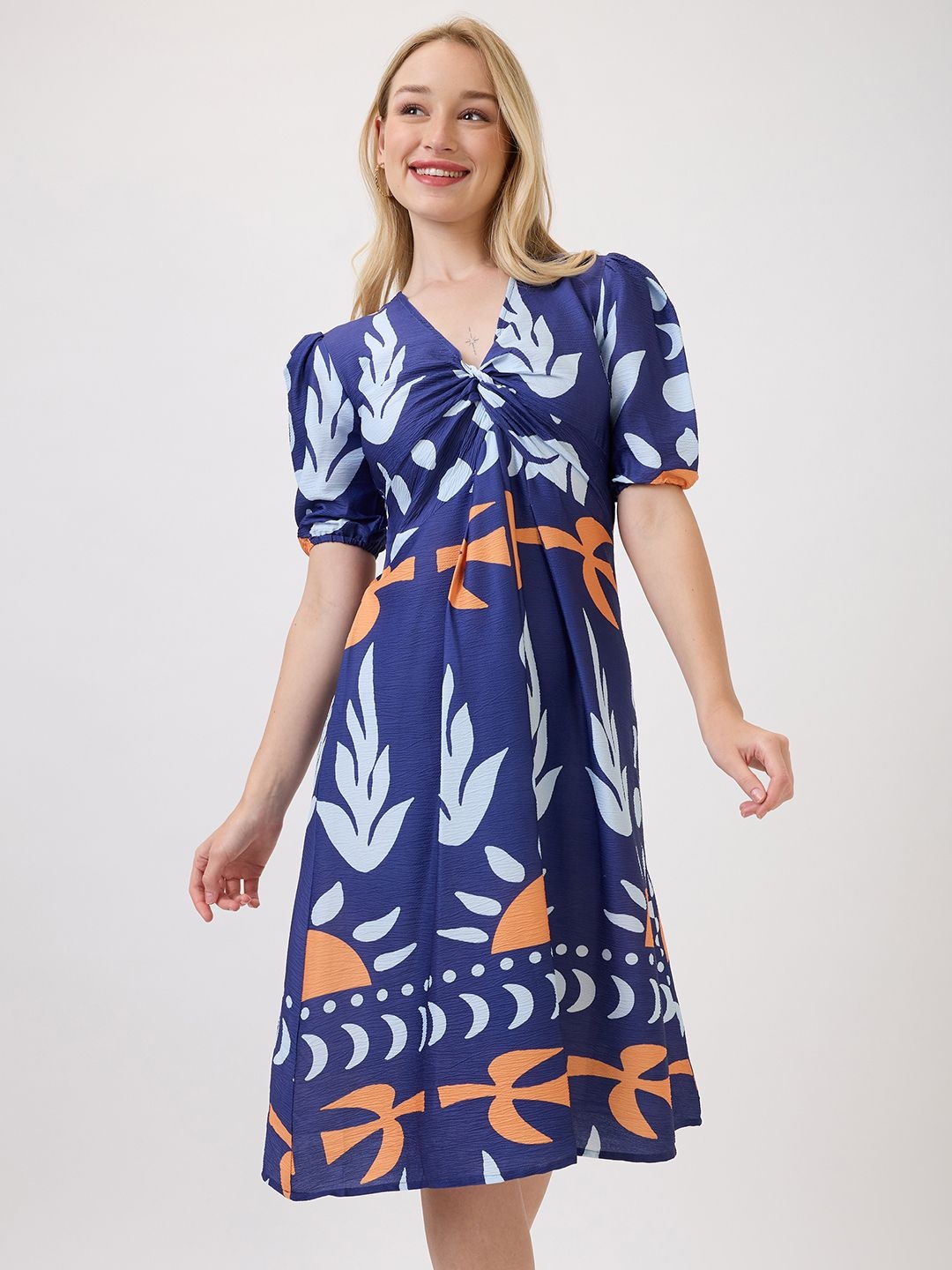 

Amarasha Floral Print Puff Sleeve Crepe A-Line Maxi Dress, Blue