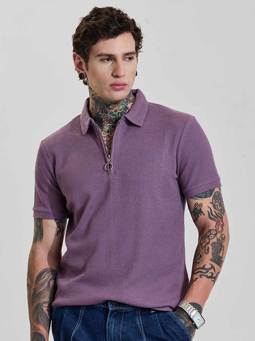 

Snitch Men Polo Collar Slim Fit T-shirt, Purple