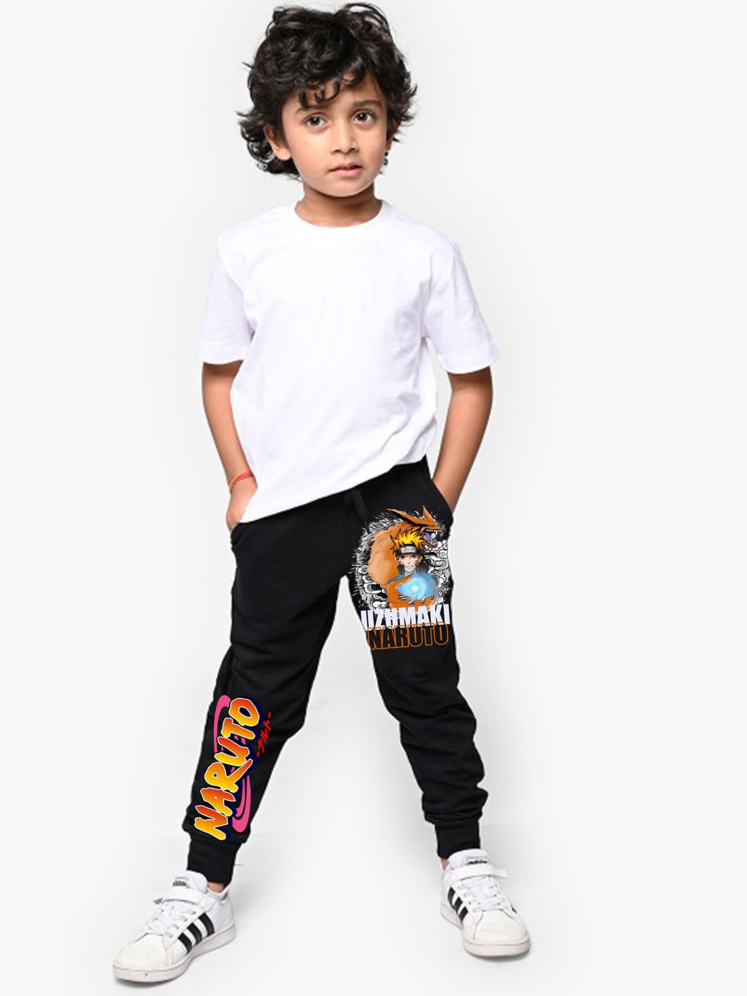 

LOCAVESTIR Boys Naruto Printed Cotton Joggers, Black