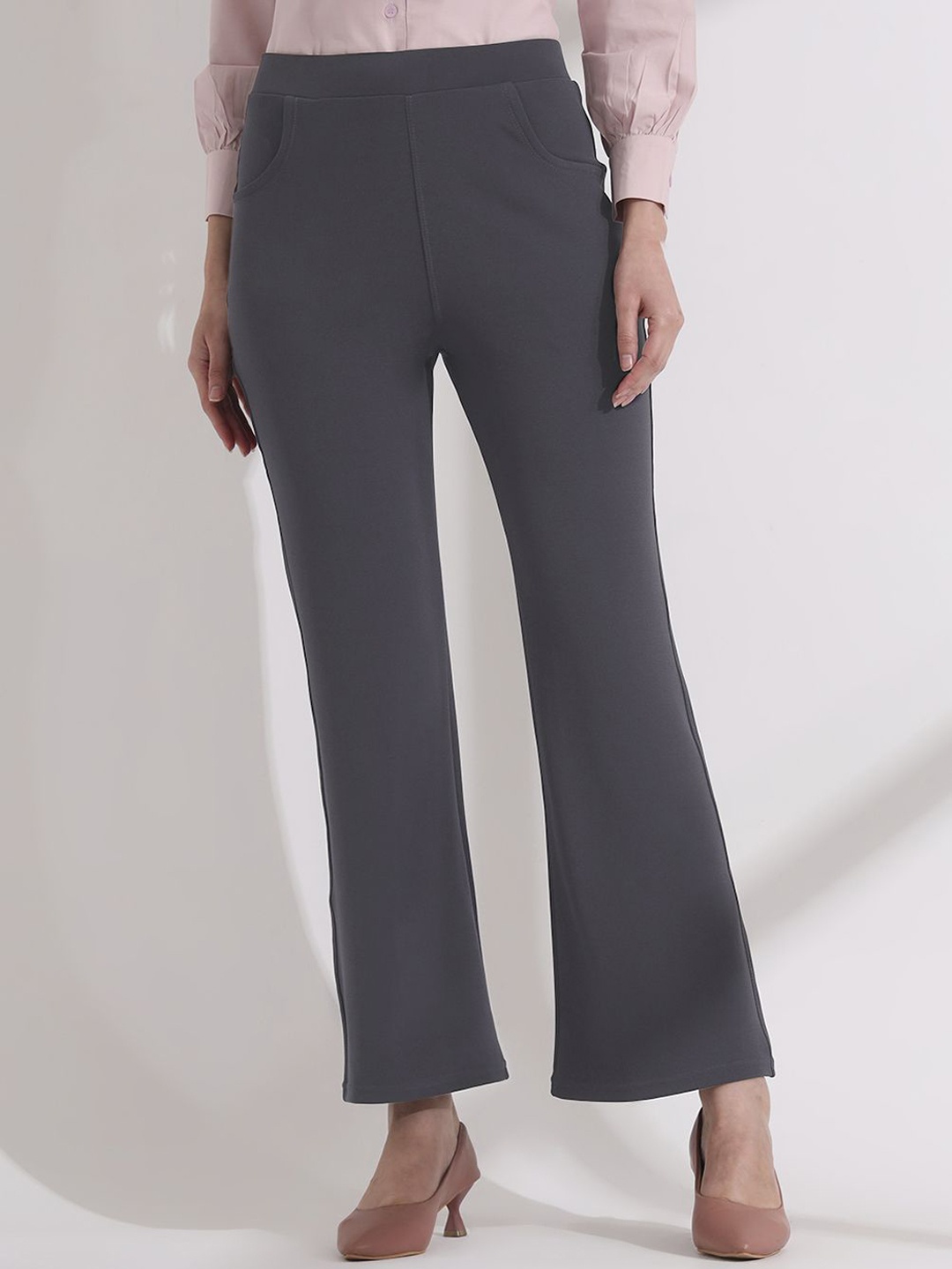 

FITHUB Women High-Rise Trousers, Grey