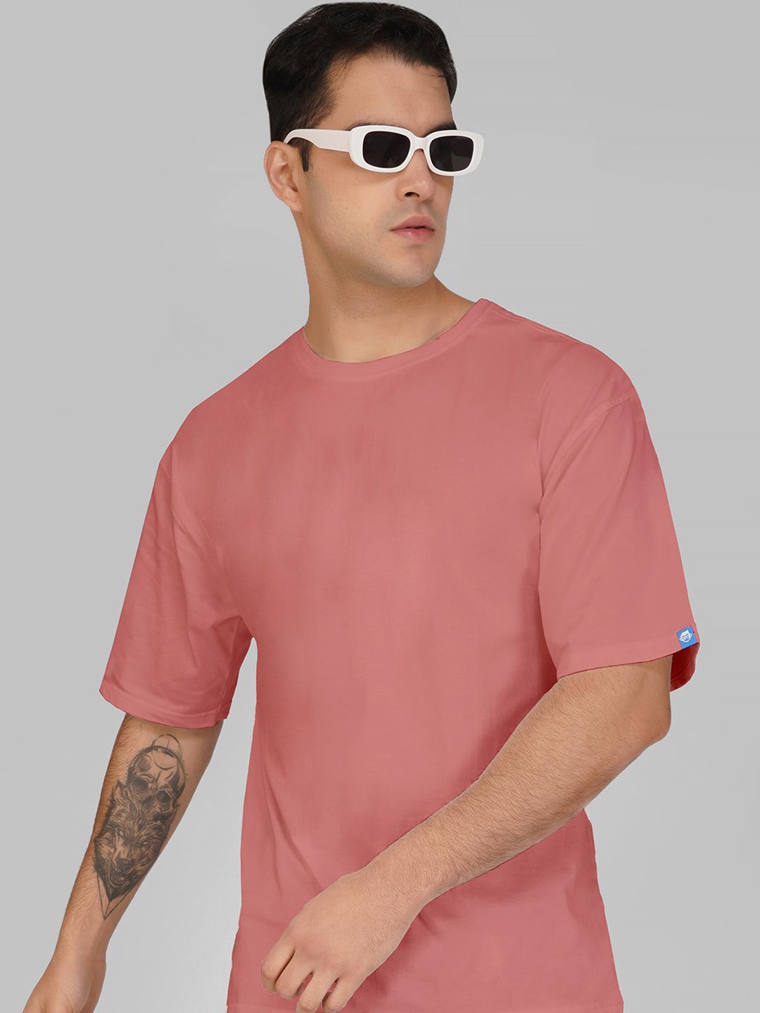 

Crazymonk Men Drop-Shoulder Sleeves Pockets T-shirt, Coral