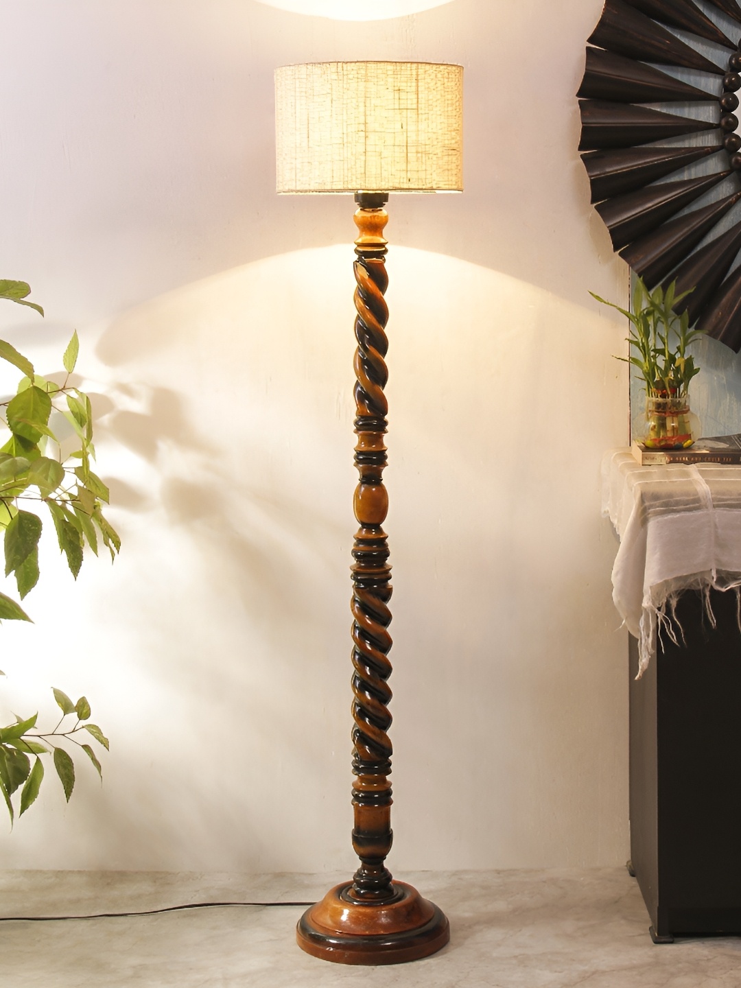 

Devansh Brown & White Textured Cylinder Shaped Wooden Floor Lamp