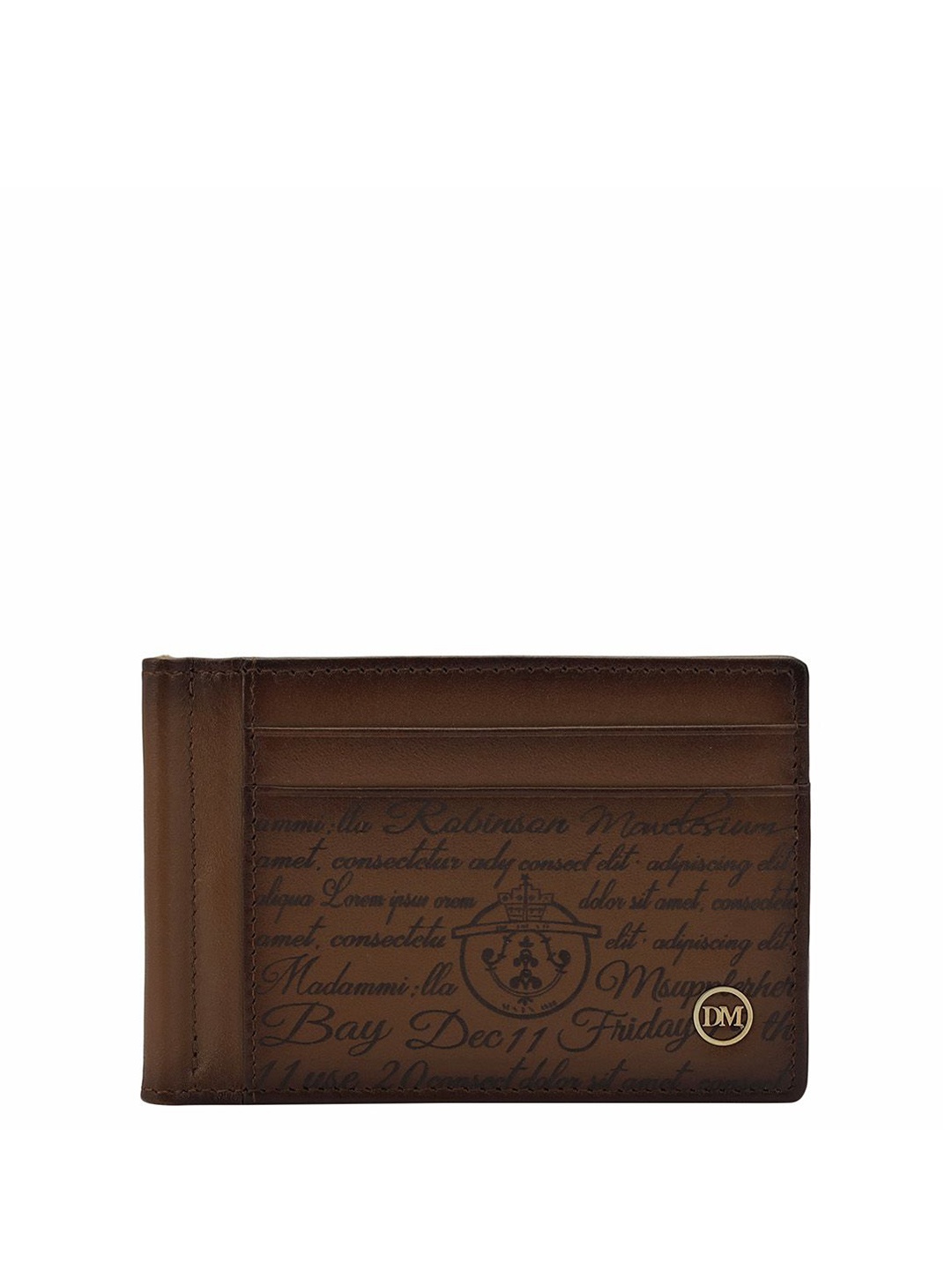 

Da Milano Men Typography Textured Embellished Leather Money Clip, Brown