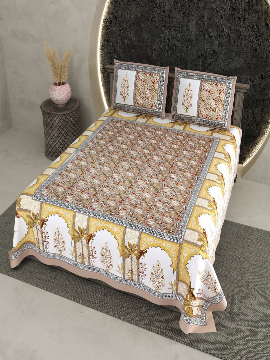 

Qfab Yellow Floral 250 TC King Bedsheet with 2 Pillow Covers