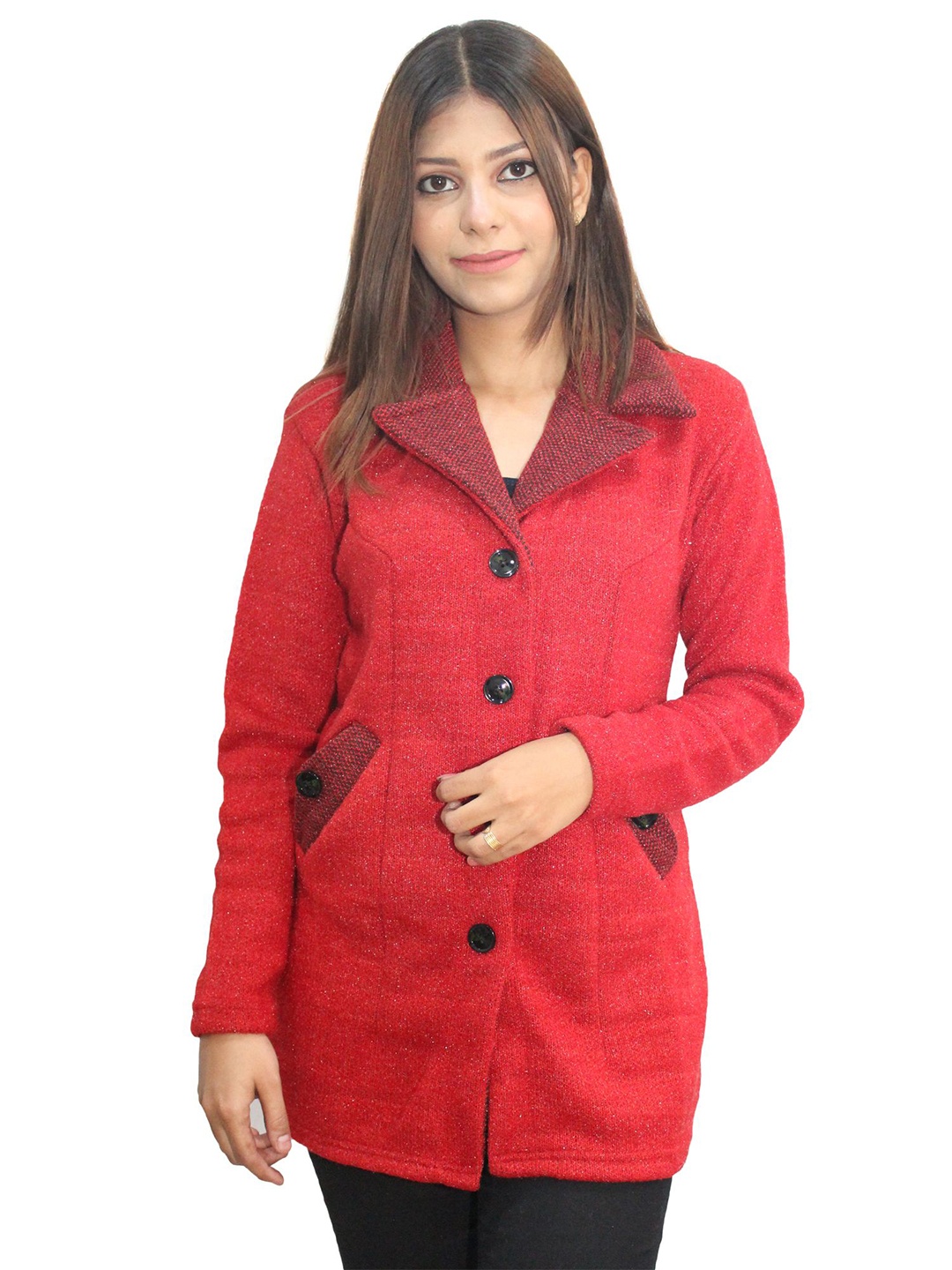 

Hautemoda Notched Lapel Single-Breasted Overcoat, Red