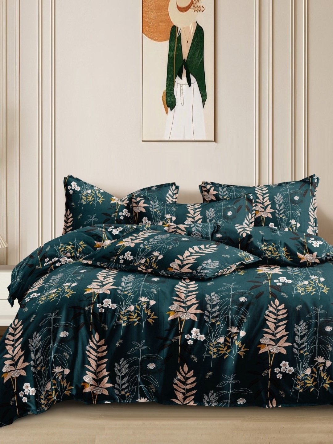 

Aura Green & White Floral 180 TC King Bedsheet with 2 Pillow Covers