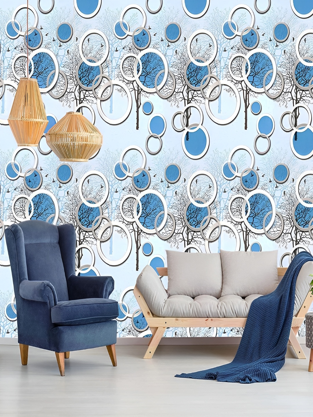 

HOMEMATES White & Blue Self-Adhesive Waterproof Wall Sticker