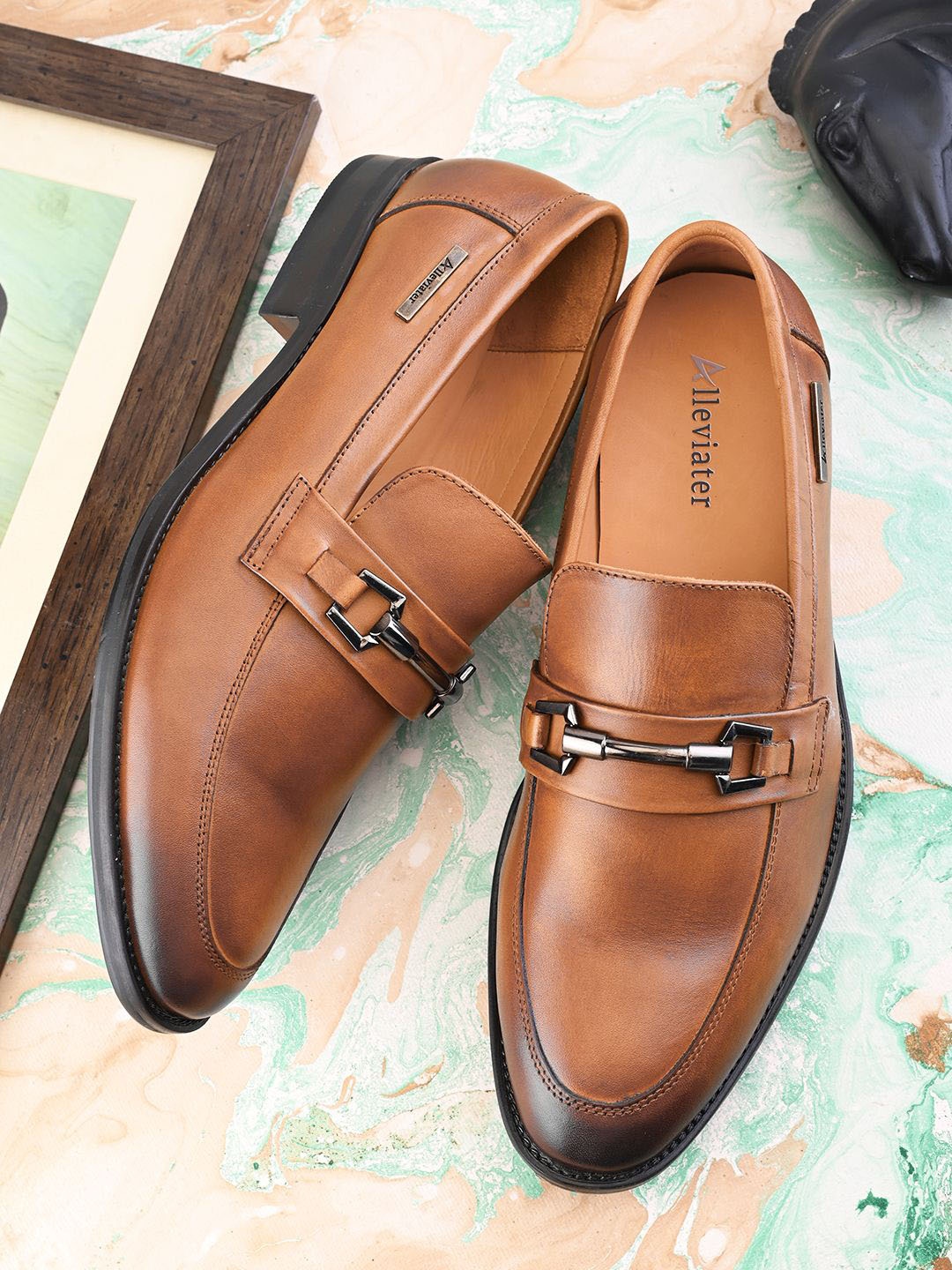 

Alleviater Men Leather Formal Slip-Ons, Brown
