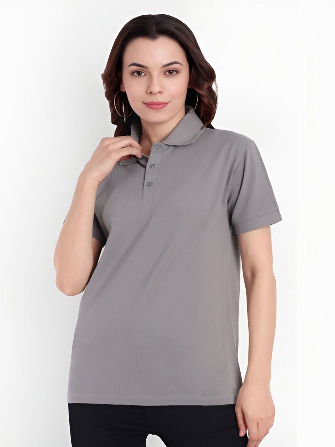

Shiv traders collection Women Polo Collar T-shirt, Grey