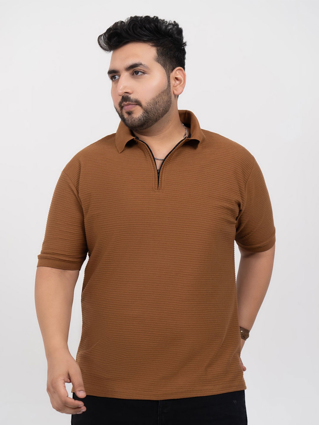 

Toodle Plus Plus Size Polo Collar Pure Cotton T-Shirt, Tan