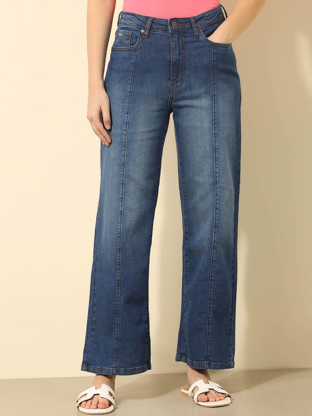 

U.S. Polo Assn. Women Women Wide Leg High-Rise Light Fade Stretchable Jeans, Blue