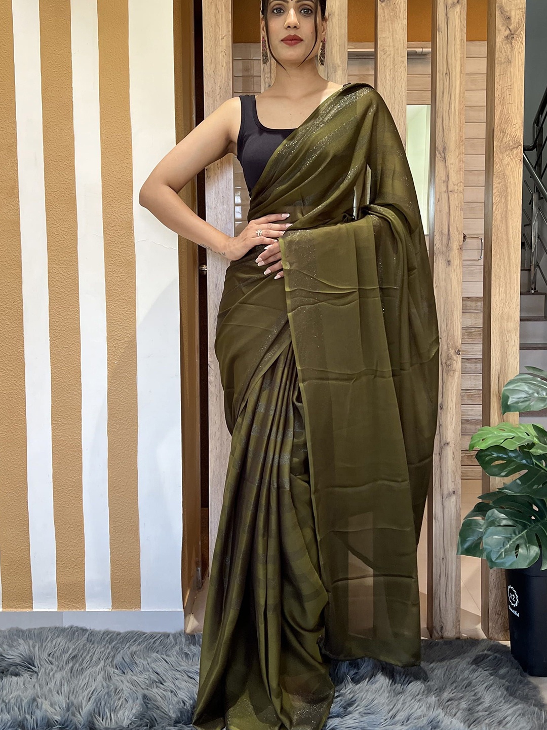 

HERE&NOW Pure Chiffon Jamdani Saree, Green