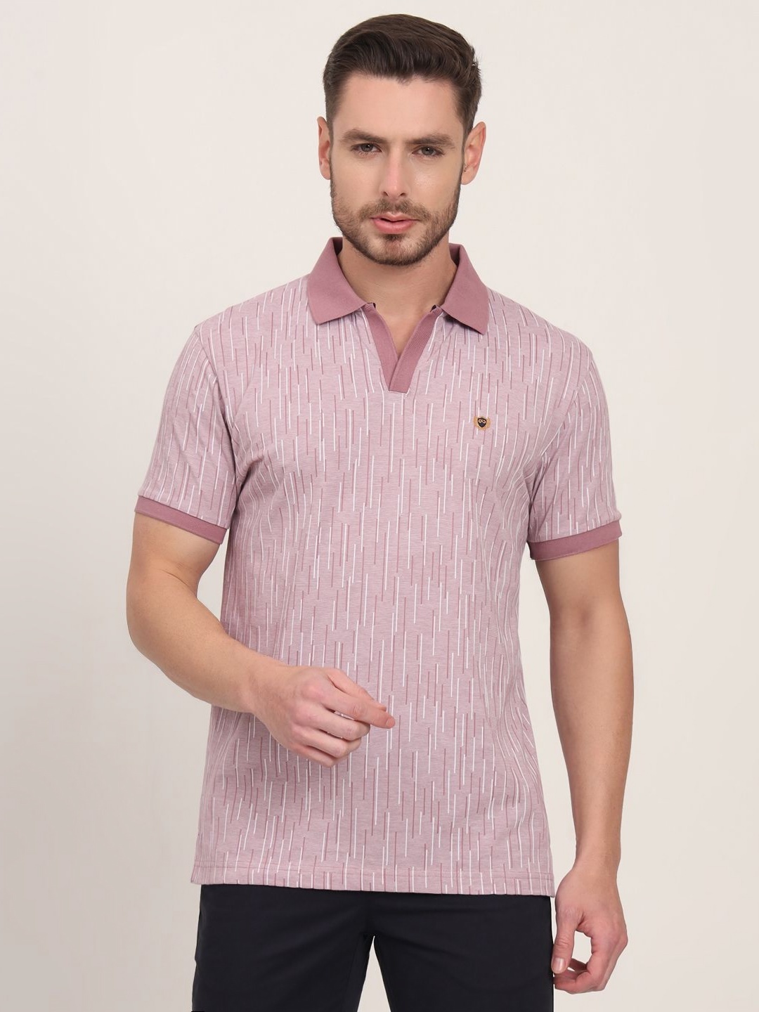 

JADE BLUE Men Printed Polo Collar Slim Fit T-shirt, Beige