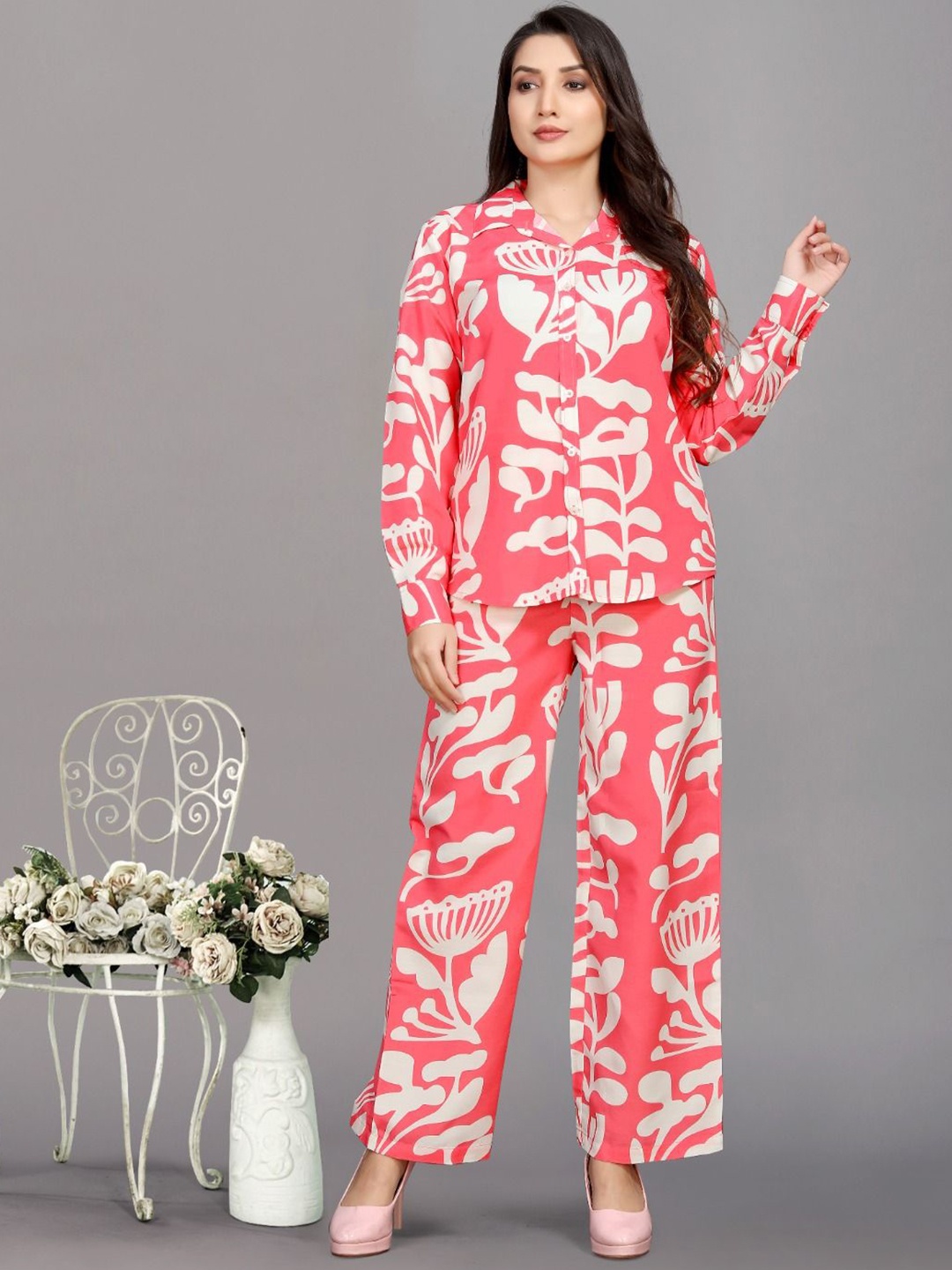 

Snowdrip Printed Shirt With Trousers Co-Ords, Pink