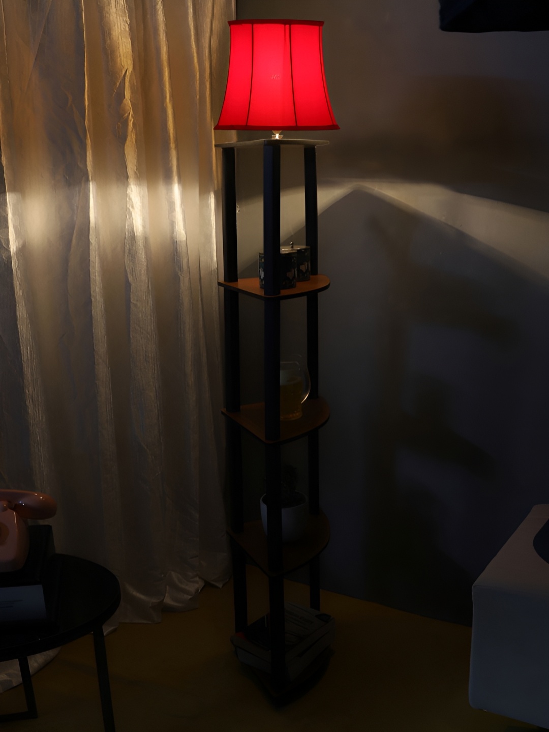 

Devansh Red & Brown Frustum Shaped Wooden Shelf Floor Lamp