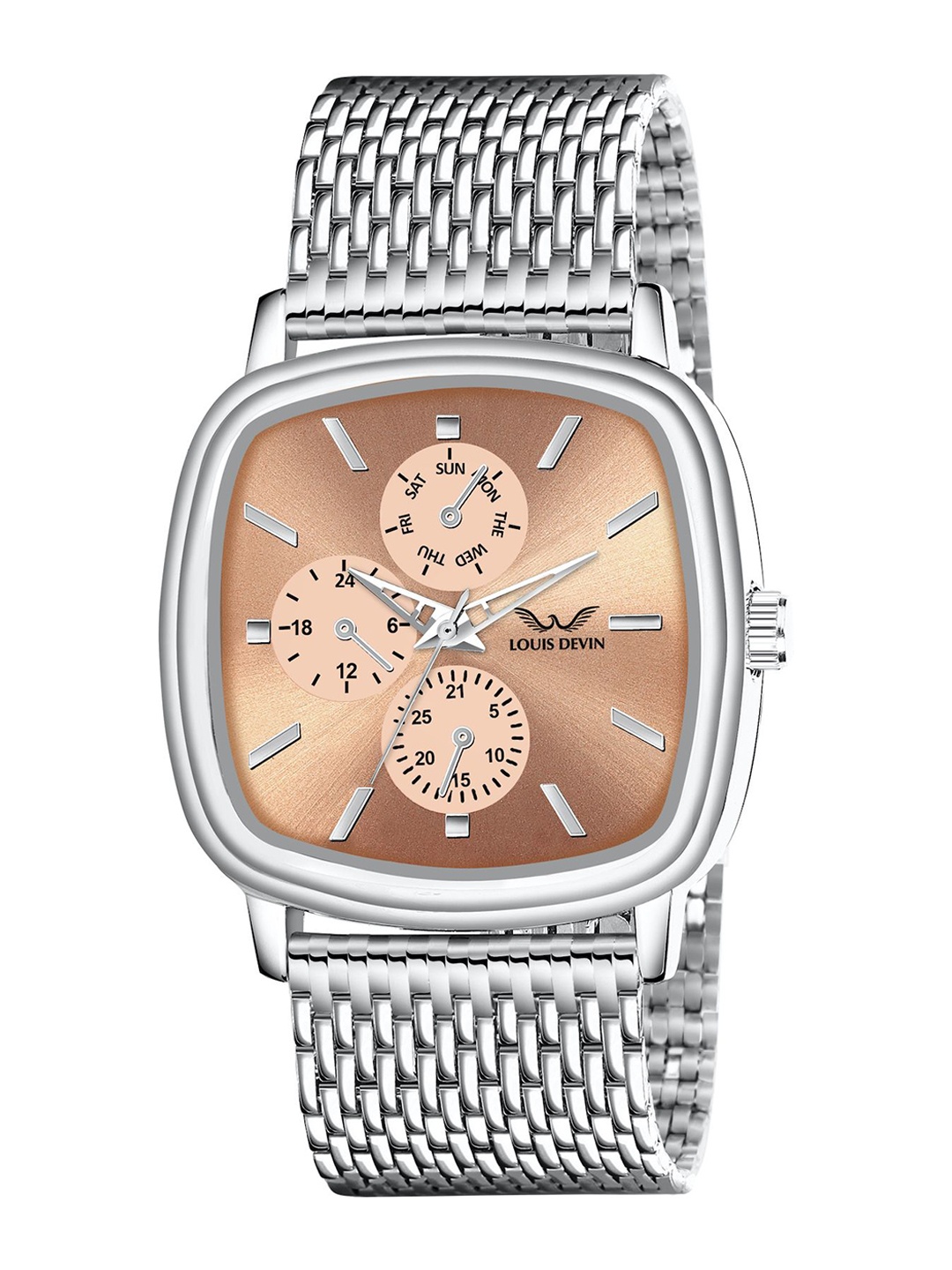 

LOUIS DEVIN Men Square Dial & Stainless Steel Straps Analogue Watch LD-GS061-BRW-CH, Rose gold