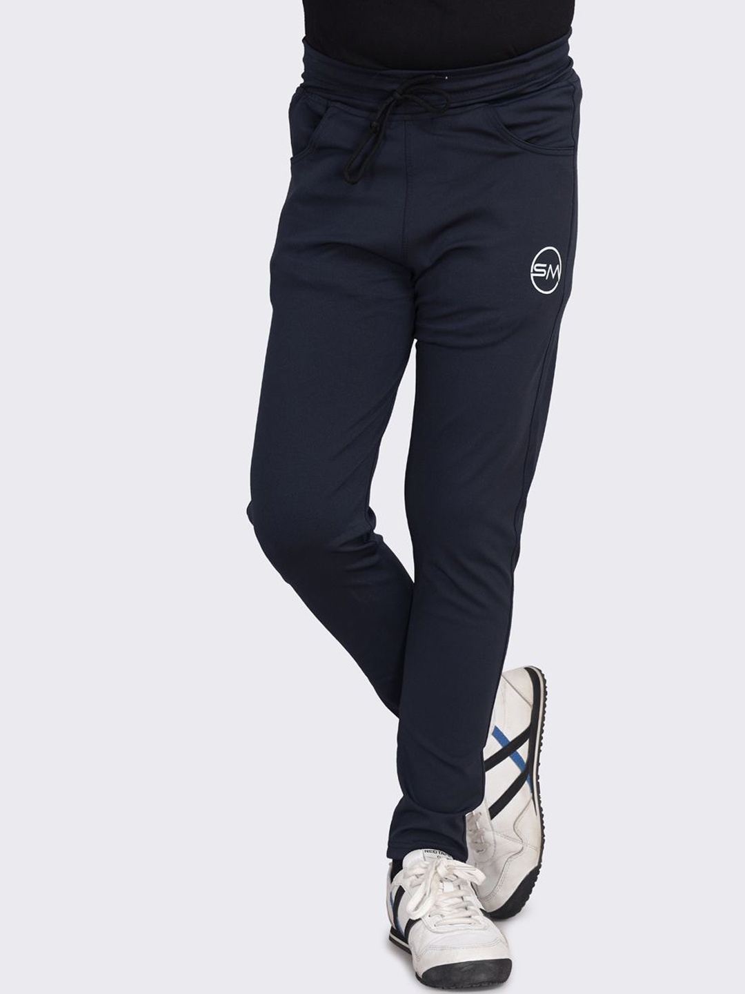 

SMSHOPMORE Boys Printed Mid-Rise Track Pants, Navy blue