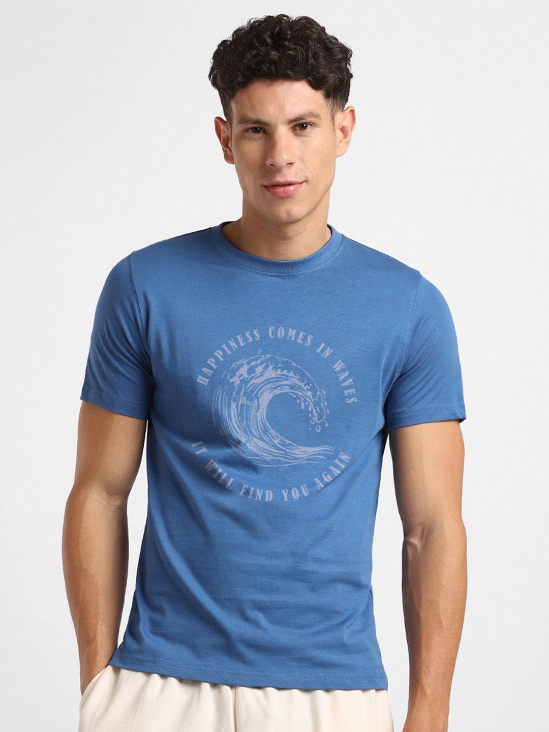 

NOBERO Men Printed T-shirt, Blue