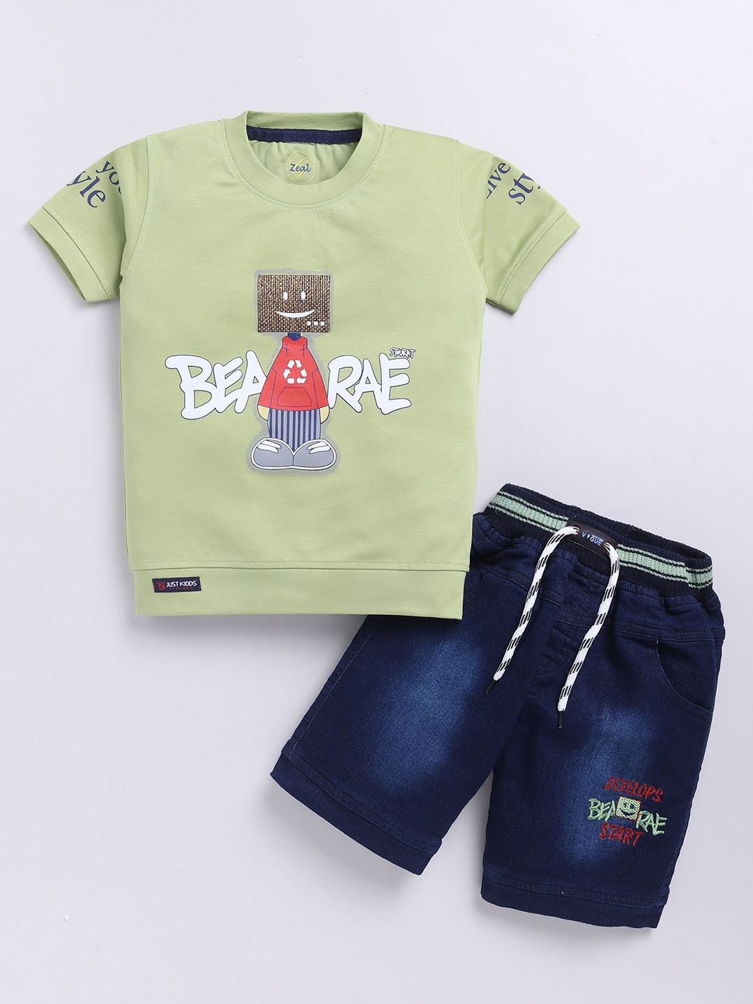 

Zeal Boys Printed T-shirt with Shorts, Green